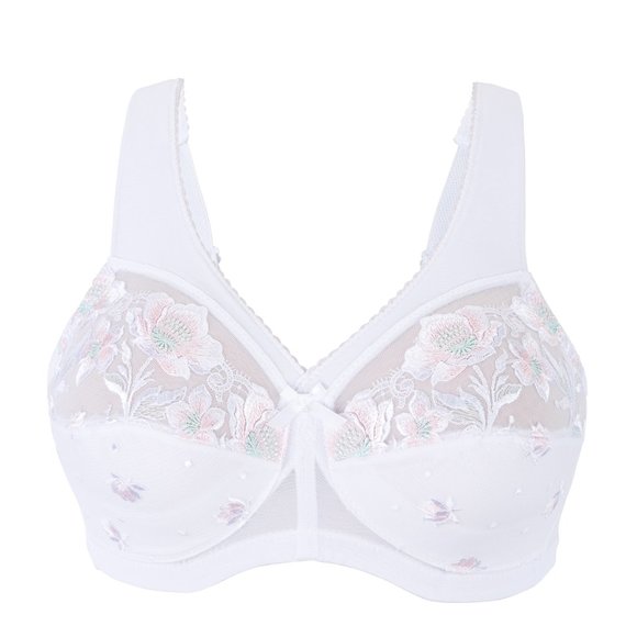 Glamorise 38F MAGIC LIFT Bra (WIDE-STRAPS) Wireless SOFT-CUP (WHITE-FLORAL) NEW - Picture 3 of 16